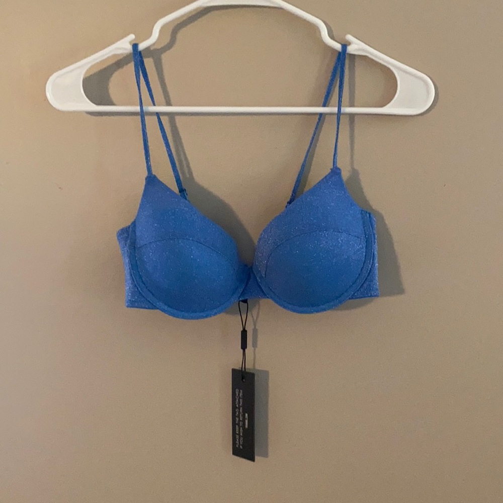 Iridescent light blue two piece bathing suit set